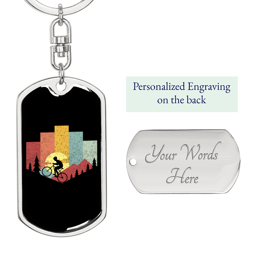 Mountain Cycling Keychain Stainless Steel or 18k Gold Dog Tag Keyring-Express Your Love Gifts