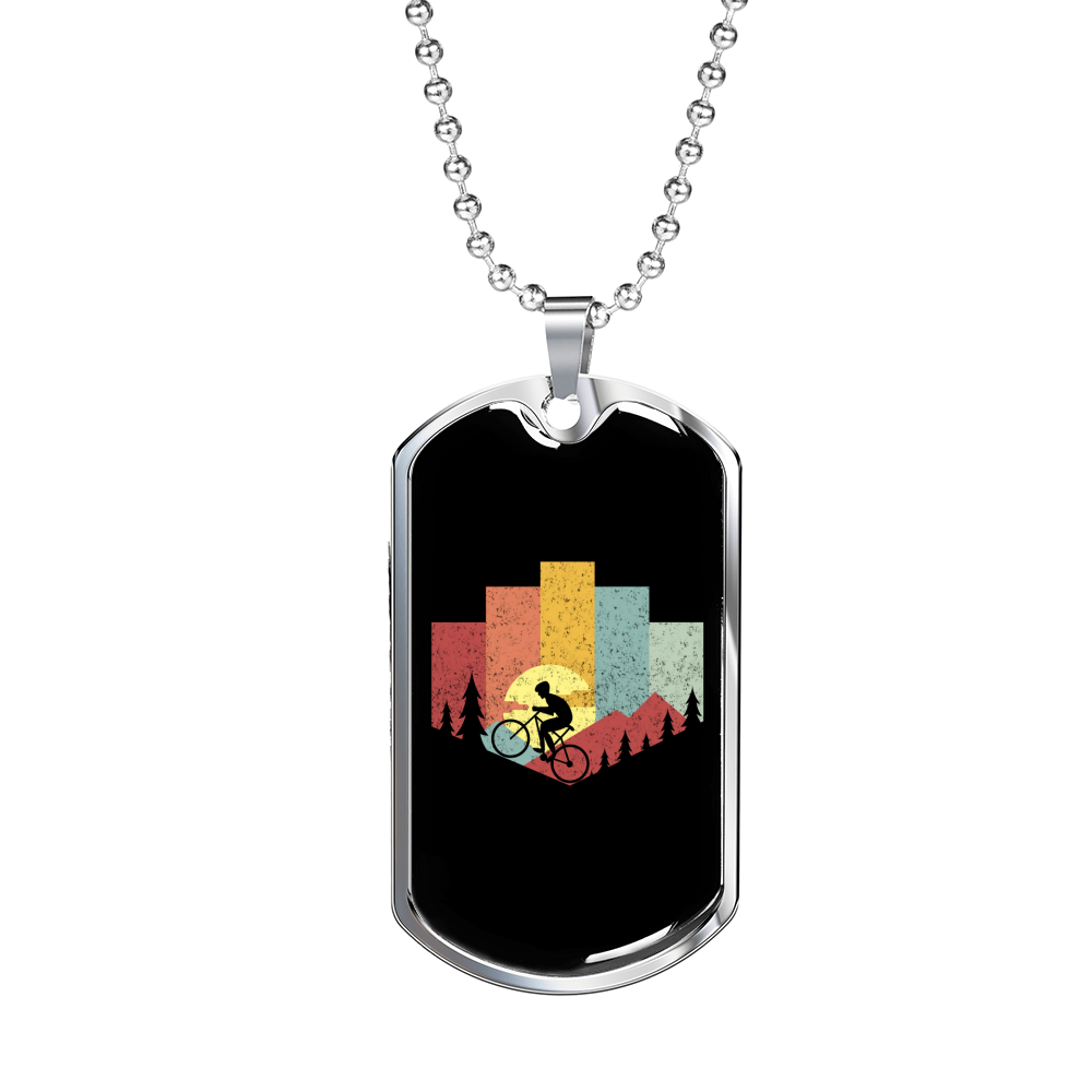 Mountain Cycling Necklace Stainless Steel or 18k Gold Dog Tag 24"-Express Your Love Gifts