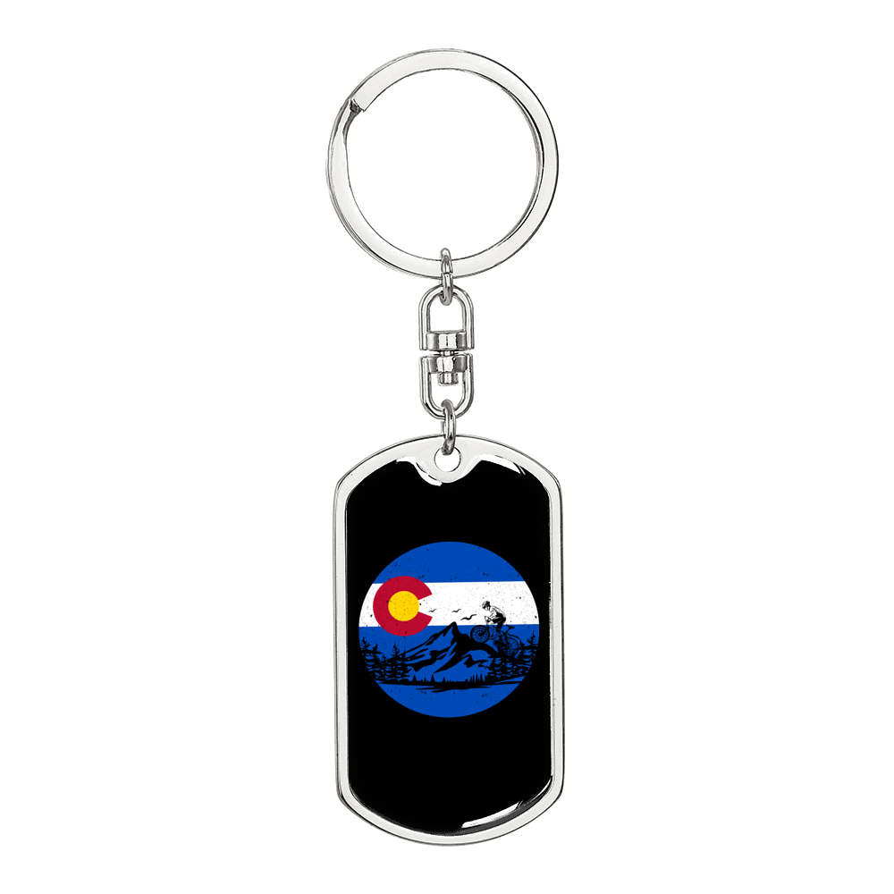Mountain Riding Circle Cycling Keychain Stainless Steel or 18k Gold Dog Tag Keyring-Express Your Love Gifts