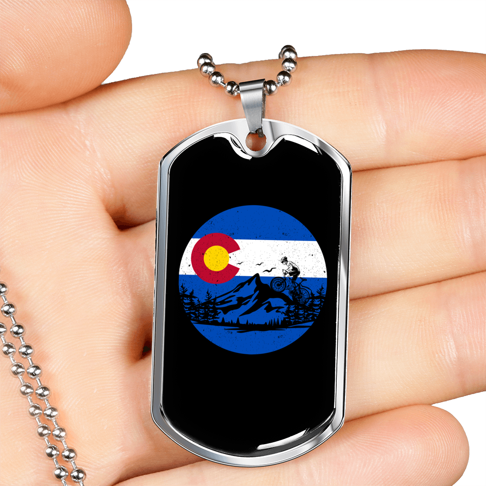 Mountain Riding Circle Cycling Necklace Stainless Steel or 18k Gold Dog Tag 24"-Express Your Love Gifts