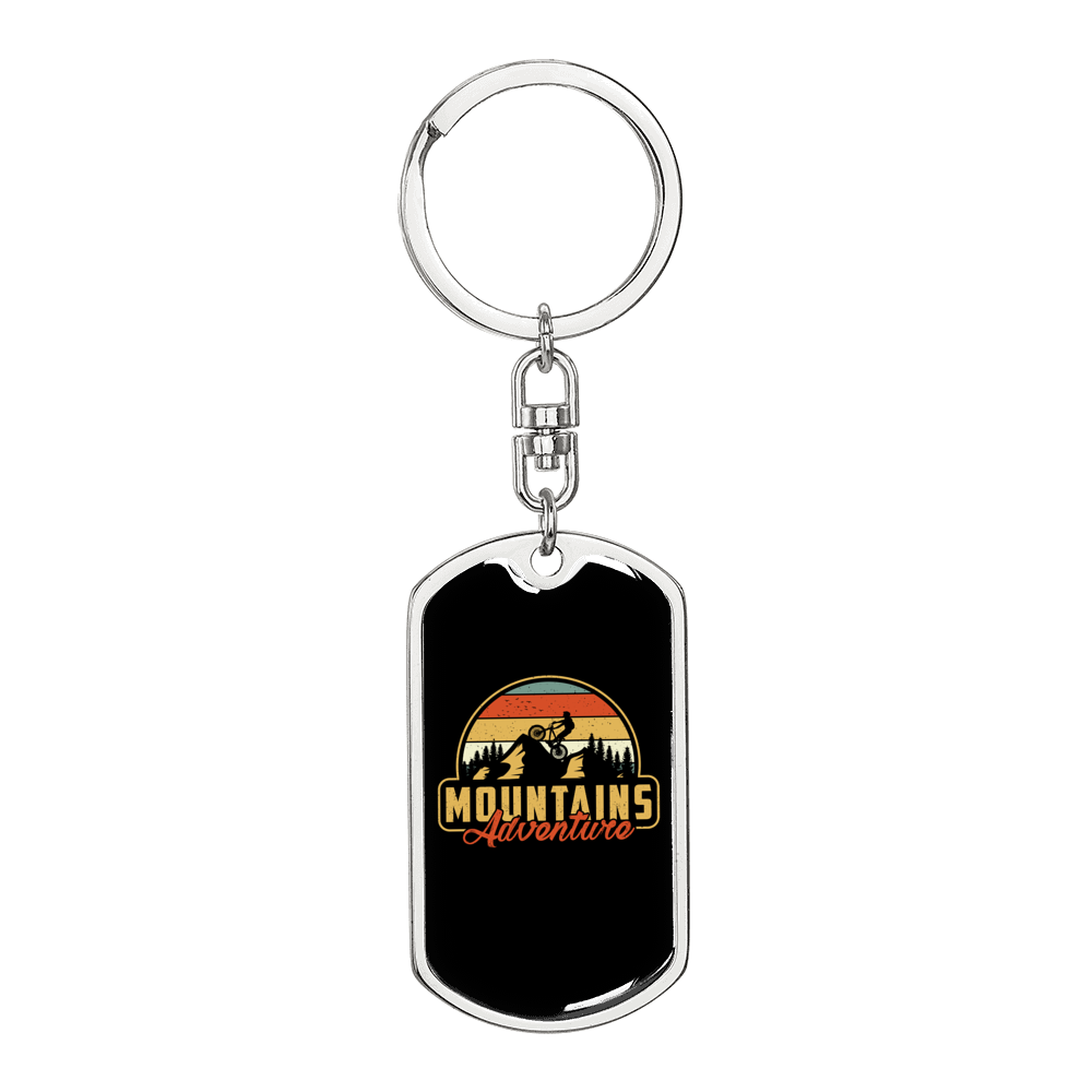 Mountains Adventure Cycling Keychain Stainless Steel or 18k Gold Dog Tag Keyring-Express Your Love Gifts