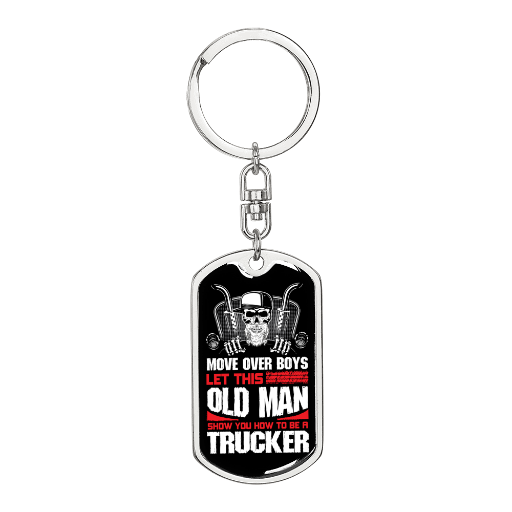 Move Over Boys Swivel Trucker Keychain Dog Tag Stainless Steel or 18k Gold-Express Your Love Gifts