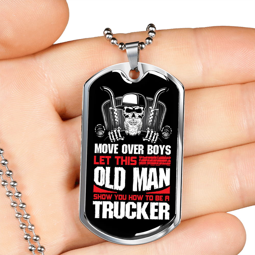 Move Over Boys Trucker Dog Tag Stainless Steel or 18k Gold 24" Chain-Express Your Love Gifts
