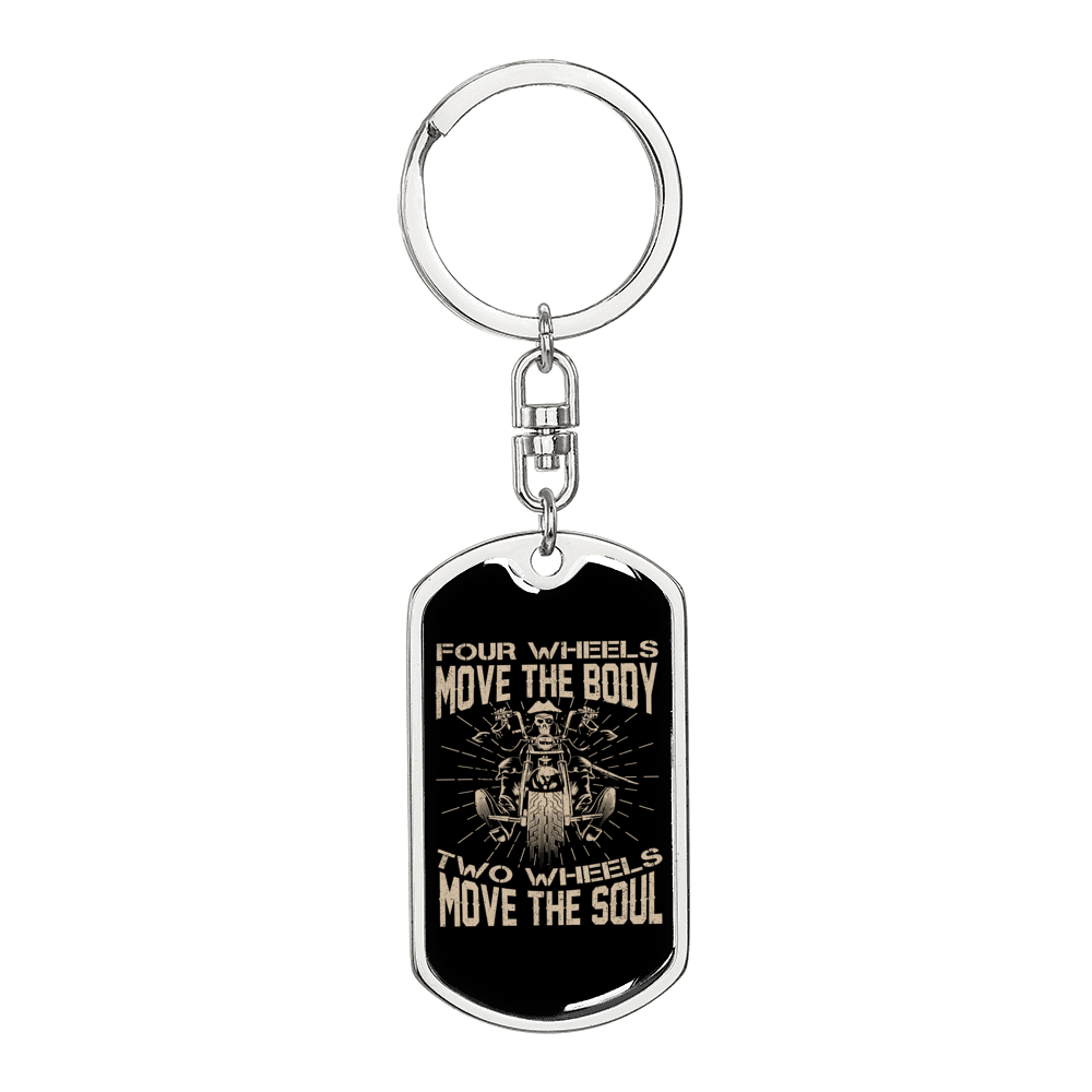 Move The Body Biker Keychain Stainless Steel or 18k Gold Dog Tag Keyring-Express Your Love Gifts