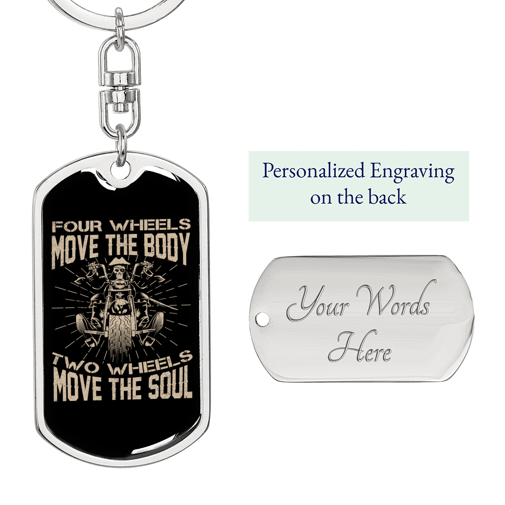 Move The Body Biker Keychain Stainless Steel or 18k Gold Dog Tag Keyring-Express Your Love Gifts