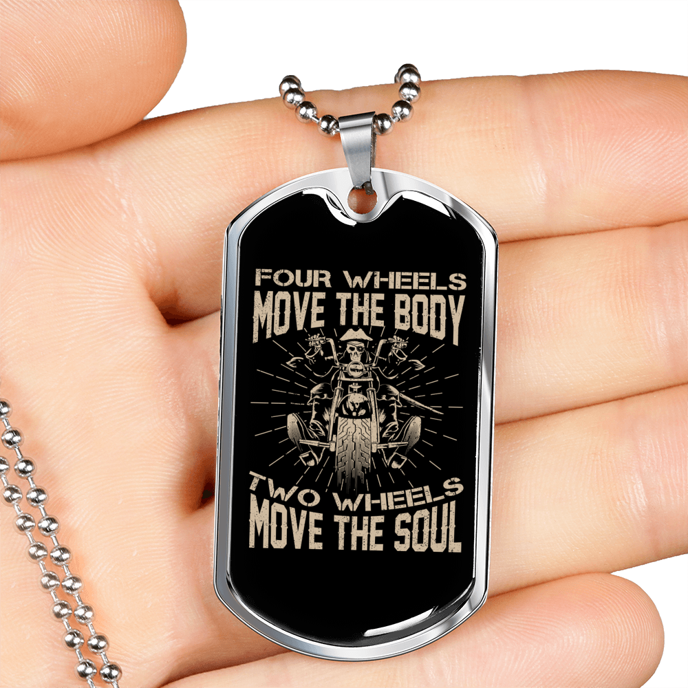 Move The Body Biker Necklace Stainless Steel or 18k Gold Dog Tag 24"-Express Your Love Gifts