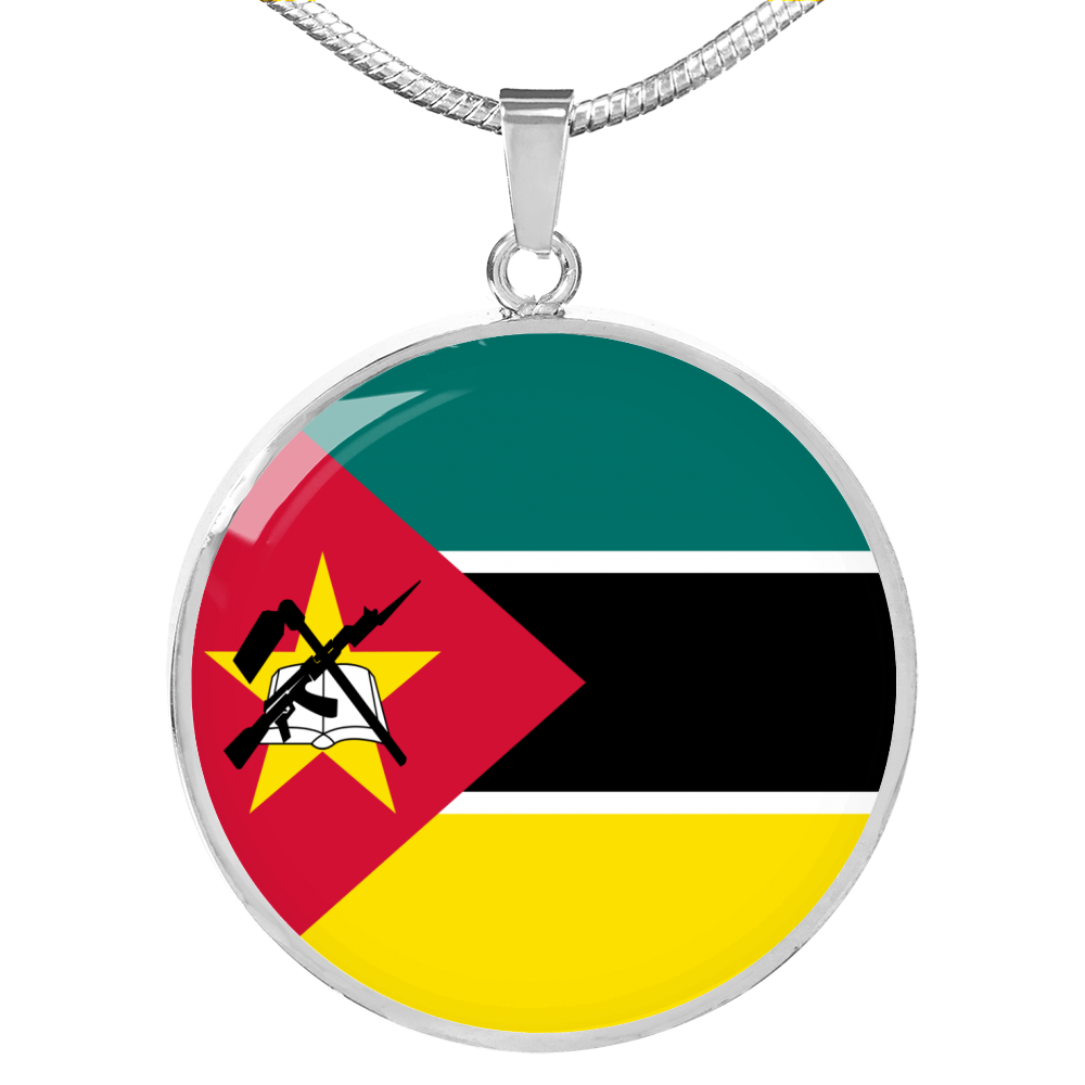 Mozambique Flag Necklace Circle Pendant Stainless Steel or 18k Gold 18-22"-Express Your Love Gifts