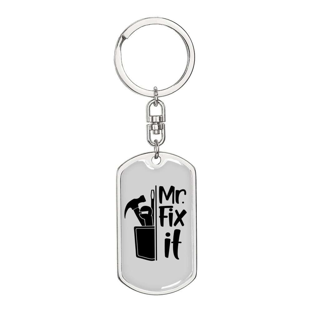 Mr Fix It Swivel Keychain Woodworker Dog Tag Stainless Steel or 18k Gold-Express Your Love Gifts