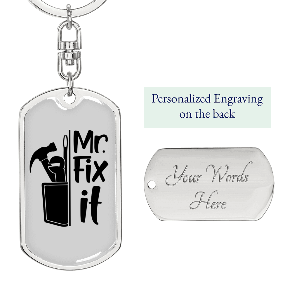 Mr Fix It Swivel Keychain Woodworker Dog Tag Stainless Steel or 18k Gold-Express Your Love Gifts
