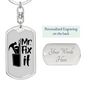 Mr Fix It Swivel Keychain Woodworker Dog Tag Stainless Steel or 18k Gold-Express Your Love Gifts