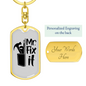 Mr Fix It Swivel Keychain Woodworker Dog Tag Stainless Steel or 18k Gold-Express Your Love Gifts