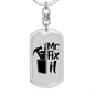 Mr Fix It Swivel Keychain Woodworker Dog Tag Stainless Steel or 18k Gold-Express Your Love Gifts