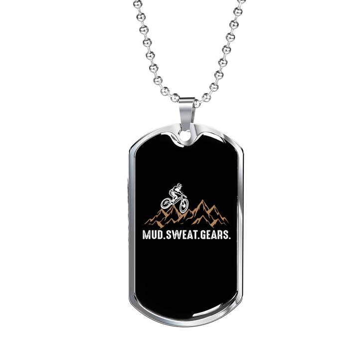 Mud Sweat Gears Cycling Dog Tag Necklace Stainless Steel 24