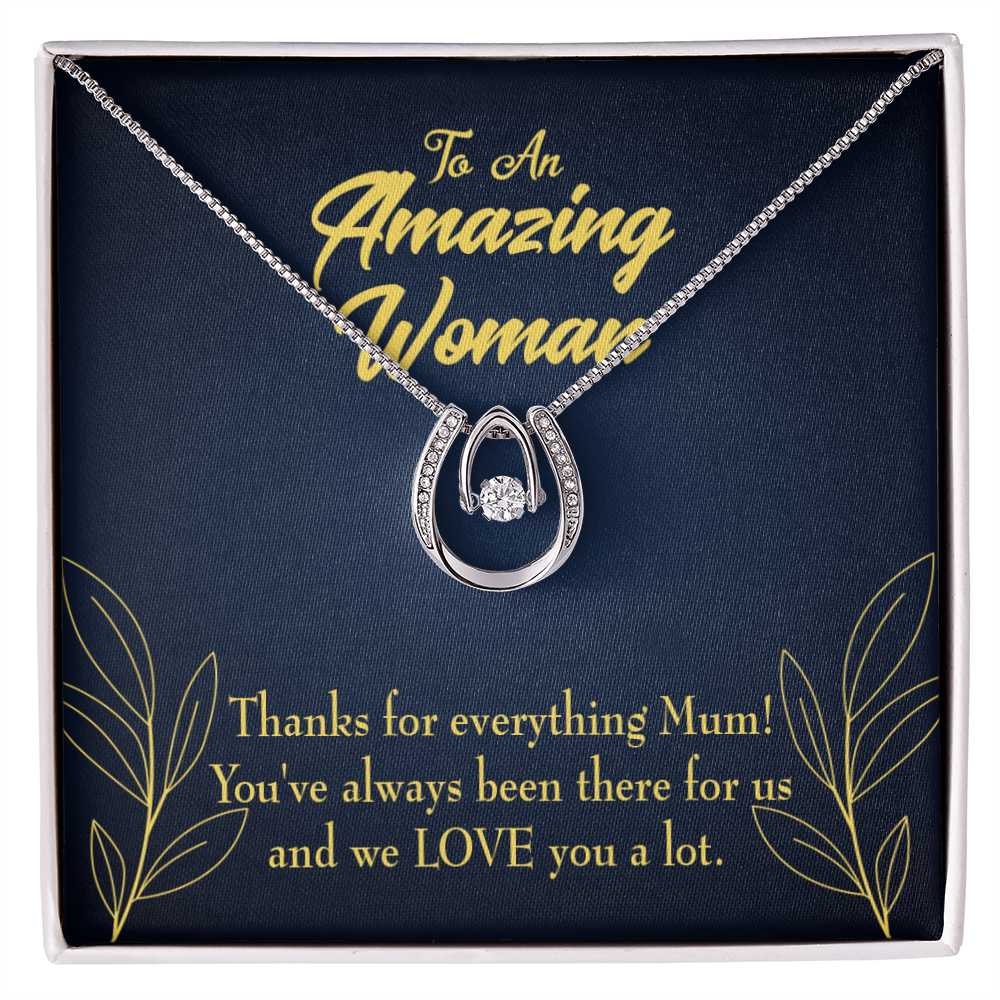 Mum We Love You Lucky Horseshoe Necklace Message Card 14k w CZ Crystals-Express Your Love Gifts