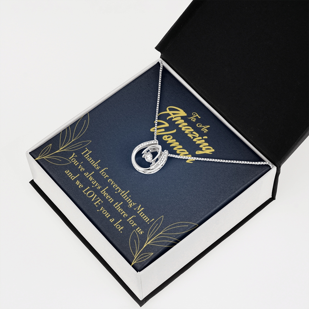Mum We Love You Lucky Horseshoe Necklace Message Card 14k w CZ Crystals-Express Your Love Gifts