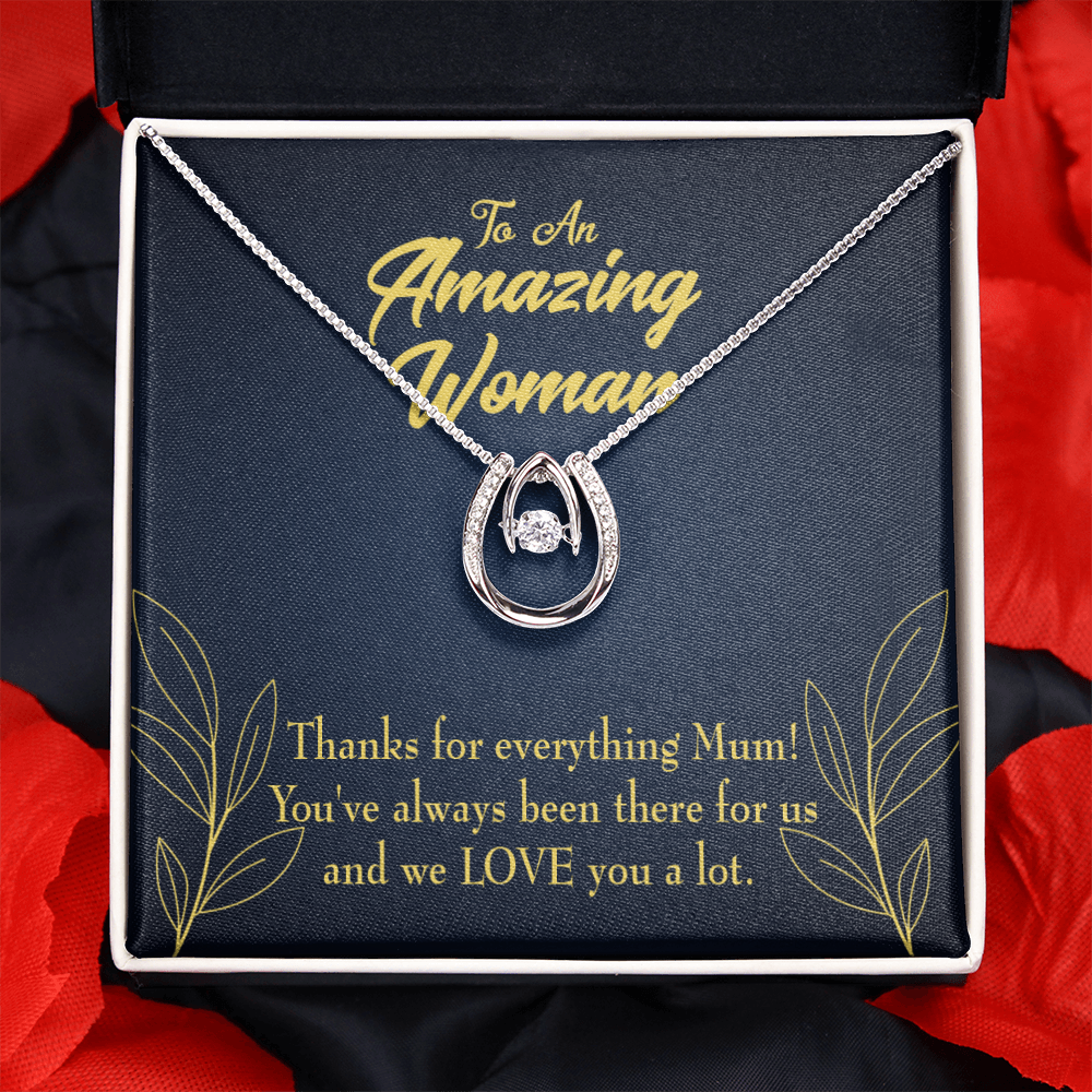 Mum We Love You Lucky Horseshoe Necklace Message Card 14k w CZ Crystals-Express Your Love Gifts