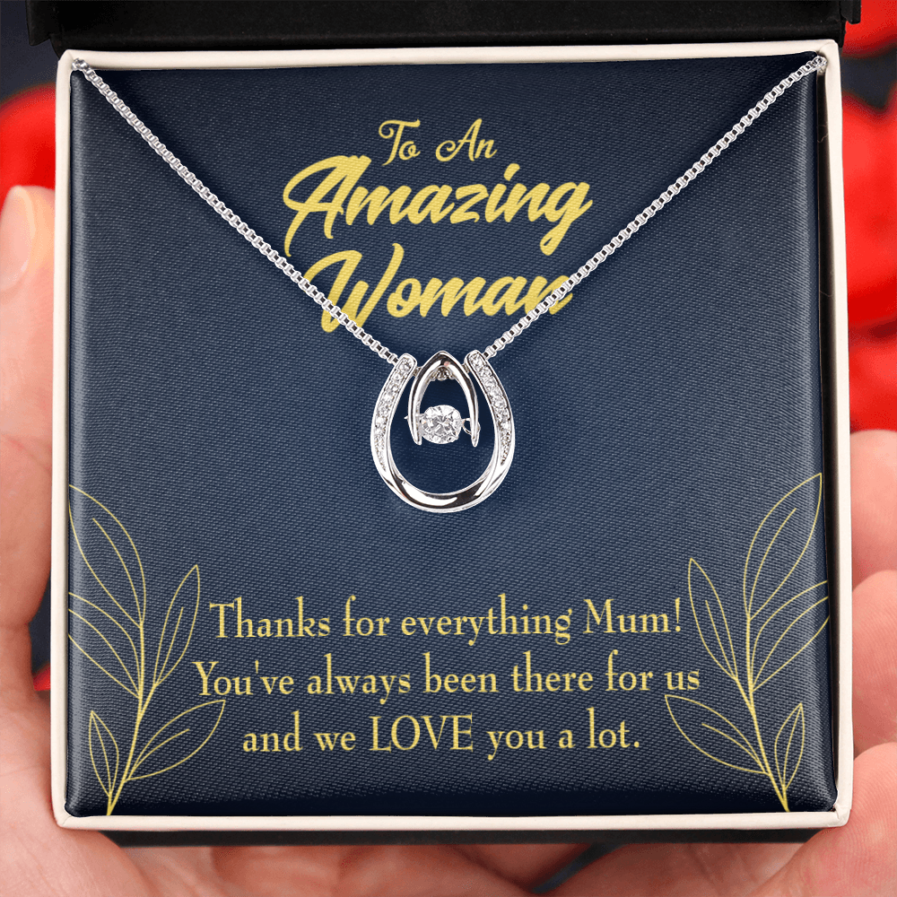 Mum We Love You Lucky Horseshoe Necklace Message Card 14k w CZ Crystals-Express Your Love Gifts