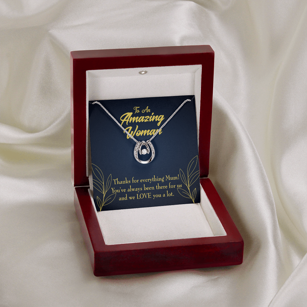 Mum We Love You Lucky Horseshoe Necklace Message Card 14k w CZ Crystals-Express Your Love Gifts