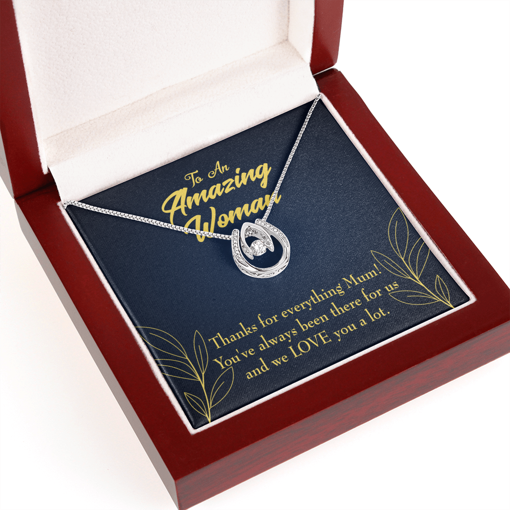 Mum We Love You Lucky Horseshoe Necklace Message Card 14k w CZ Crystals-Express Your Love Gifts