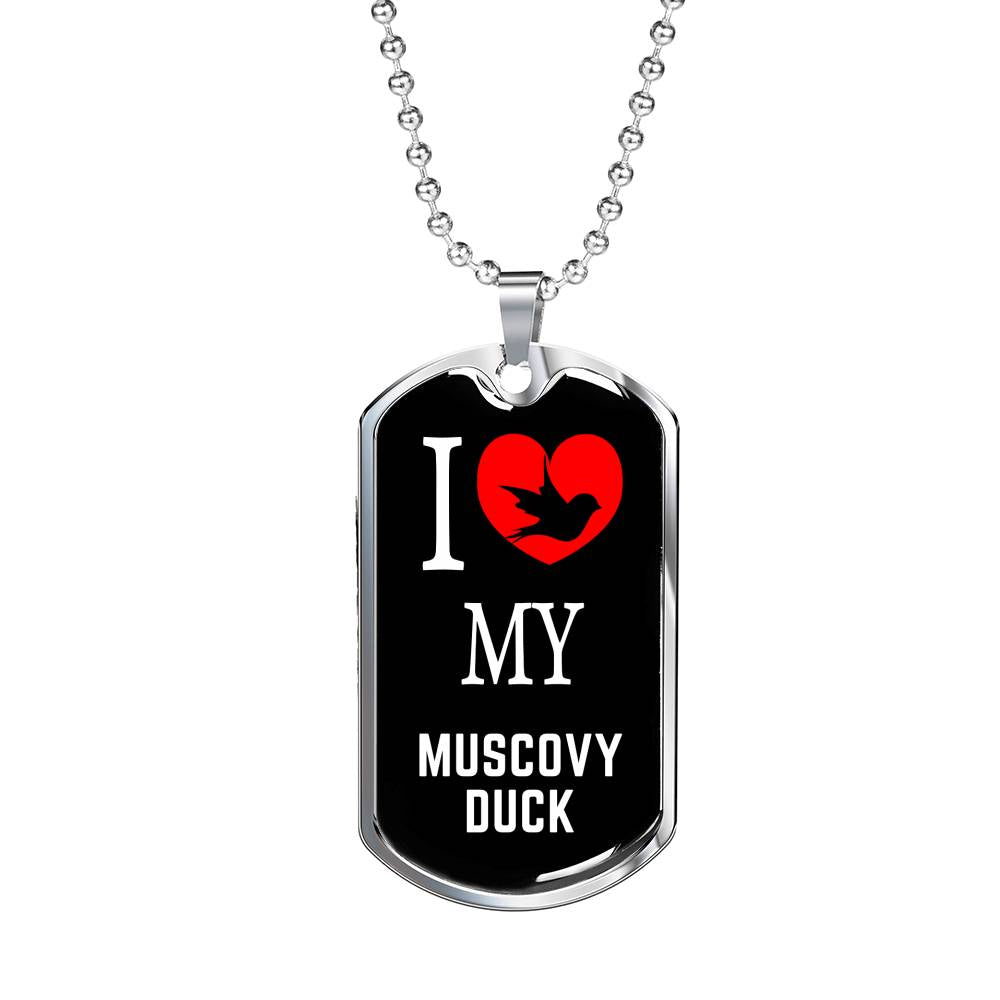 Muscovy Duck Necklace Stainless Steel or 18k Gold Dog Tag 24" Chain-Express Your Love Gifts