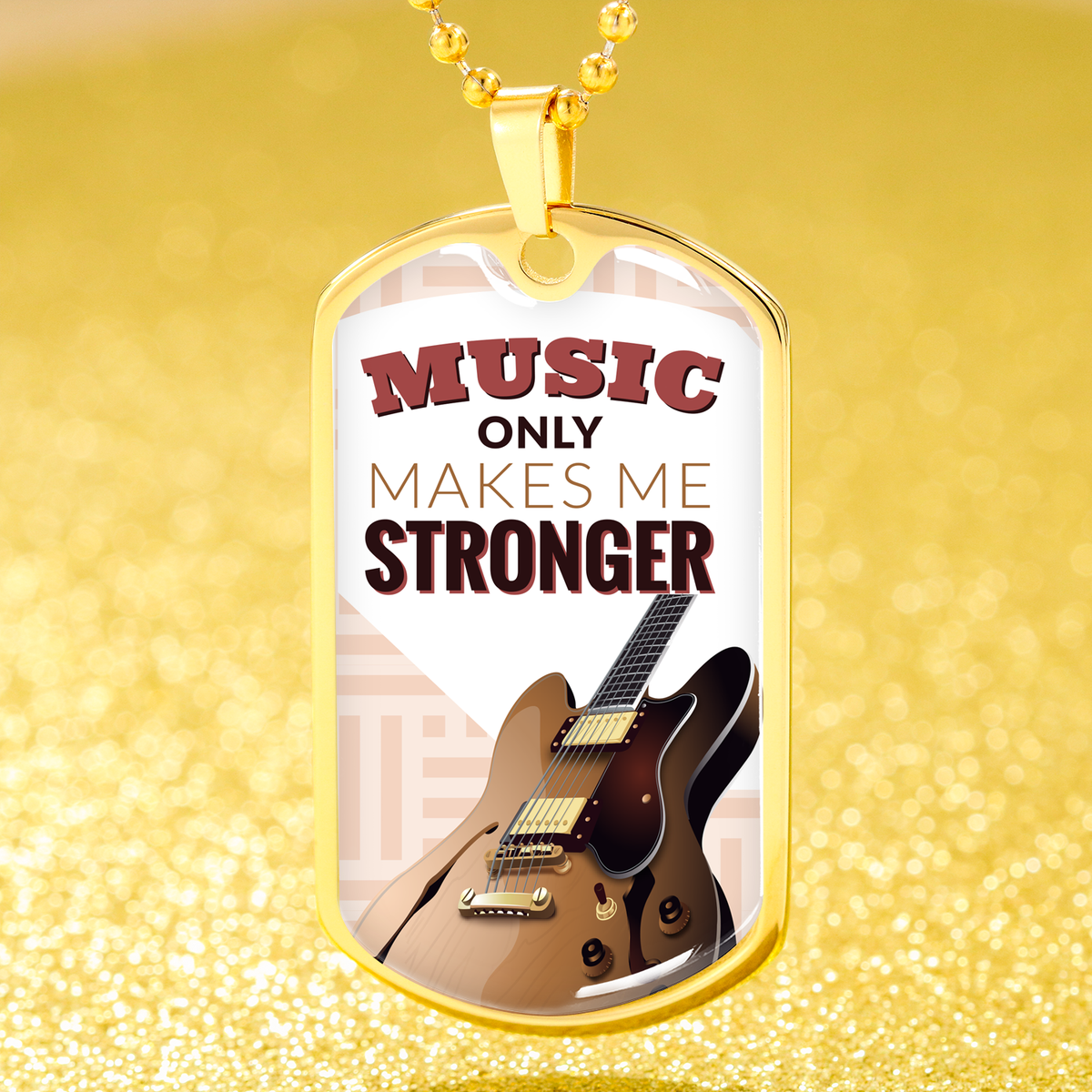 Music Only Makes Me Stronger Necklace Stainless Steel or 18k Gold Dog Tag 24" Chain-Express Your Love Gifts