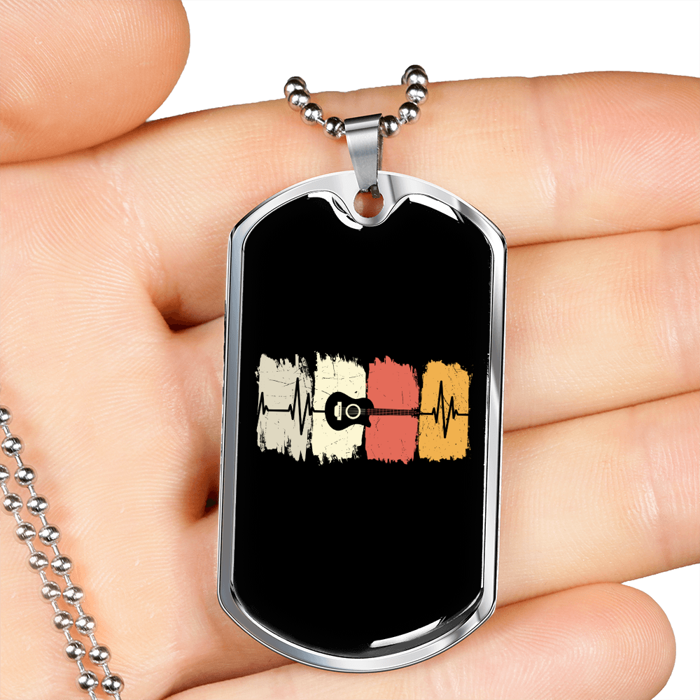Musician Necklace Acoustic Guitar Heartbeat Necklace Stainless Steel or 18k Gold Dog Tag 24" Chain-Express Your Love Gifts