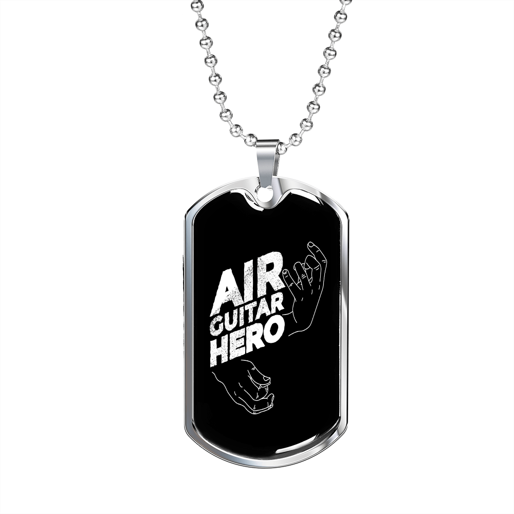 Musician Necklace Air Guitar Hero Necklace Stainless Steel or 18k Gold Dog Tag 24" Chain-Express Your Love Gifts