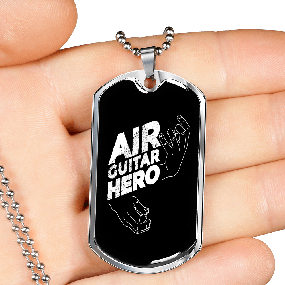 Musician Necklace Air Guitar Hero Necklace Stainless Steel or 18k Gold Dog Tag 24" Chain-Express Your Love Gifts