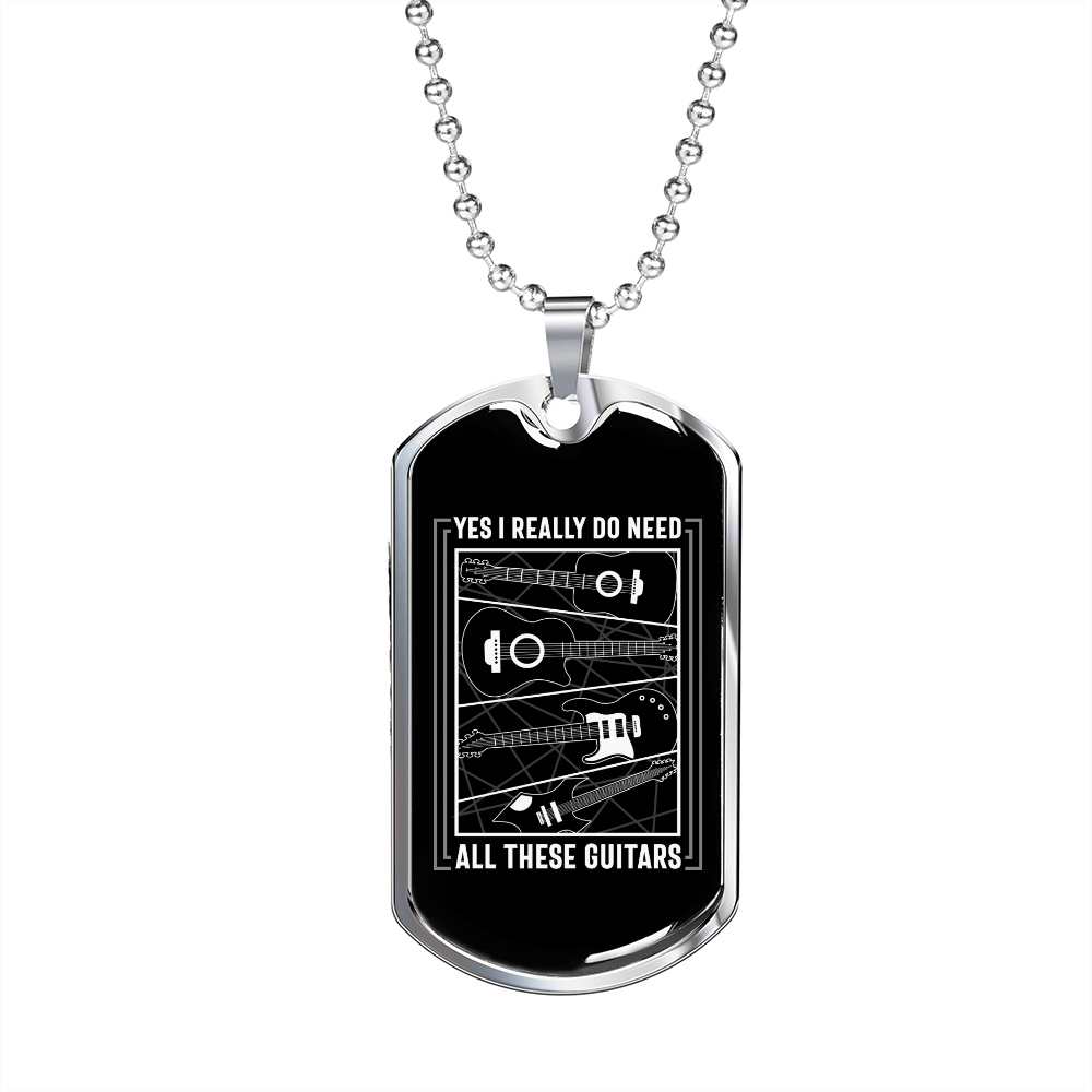 Musician Necklace All These Guitars Necklace Stainless Steel or 18k Gold Dog Tag 24" Chain-Express Your Love Gifts