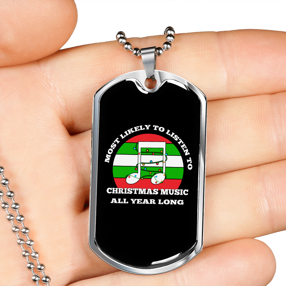Musician Necklace All Year Long Necklace Stainless Steel or 18k Gold Dog Tag 24" Chain-Express Your Love Gifts