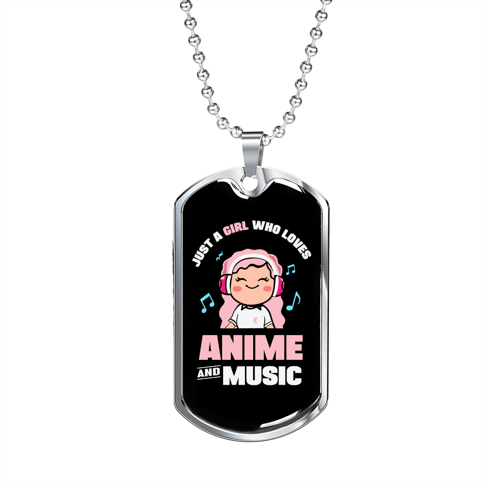 Musician Necklace Anime and Music Girl Necklace Stainless Steel or 18k Gold Dog Tag 24" Chain-Express Your Love Gifts