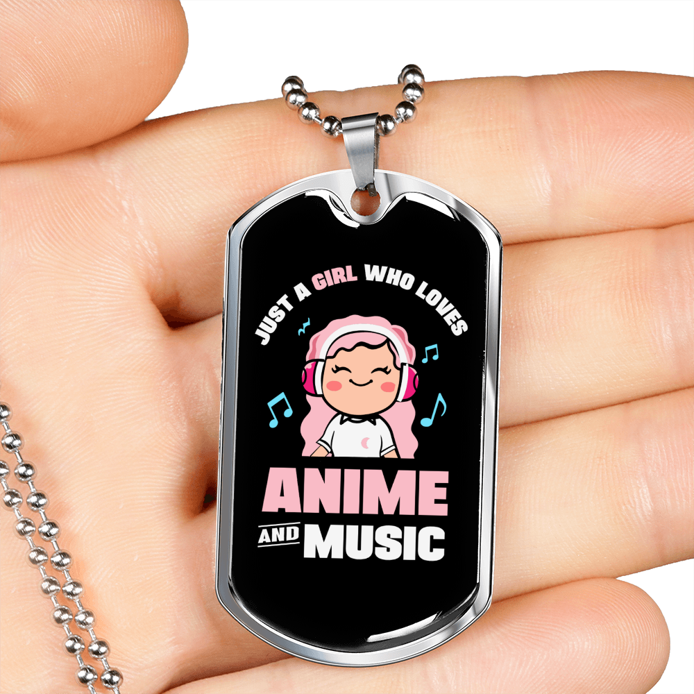 Musician Necklace Anime and Music Girl Necklace Stainless Steel or 18k Gold Dog Tag 24" Chain-Express Your Love Gifts
