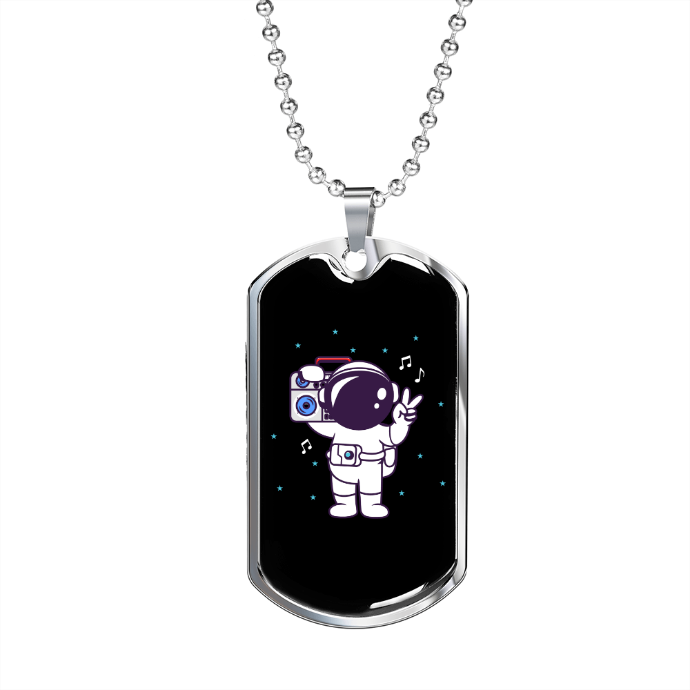Musician Necklace Astronaut Radio Necklace Stainless Steel or 18k Gold Dog Tag 24" Chain-Express Your Love Gifts