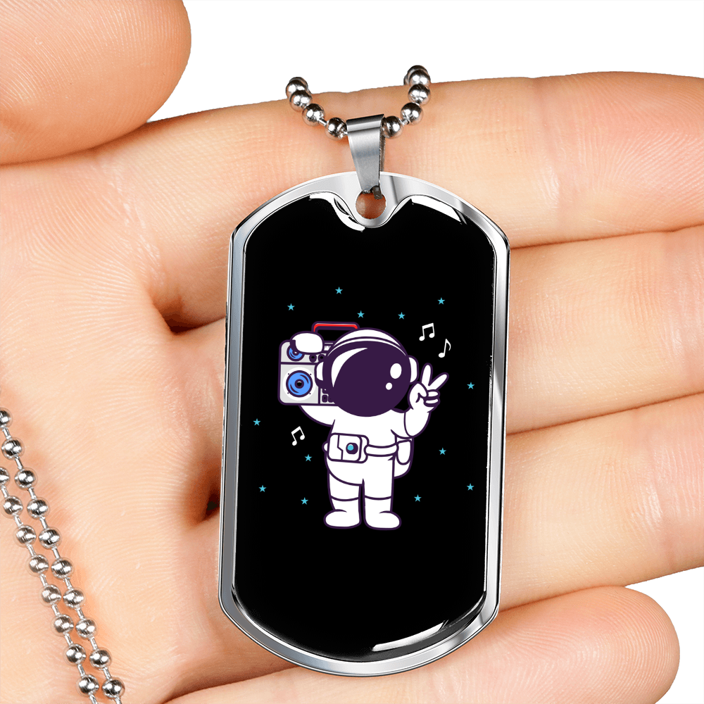 Musician Necklace Astronaut Radio Necklace Stainless Steel or 18k Gold Dog Tag 24" Chain-Express Your Love Gifts