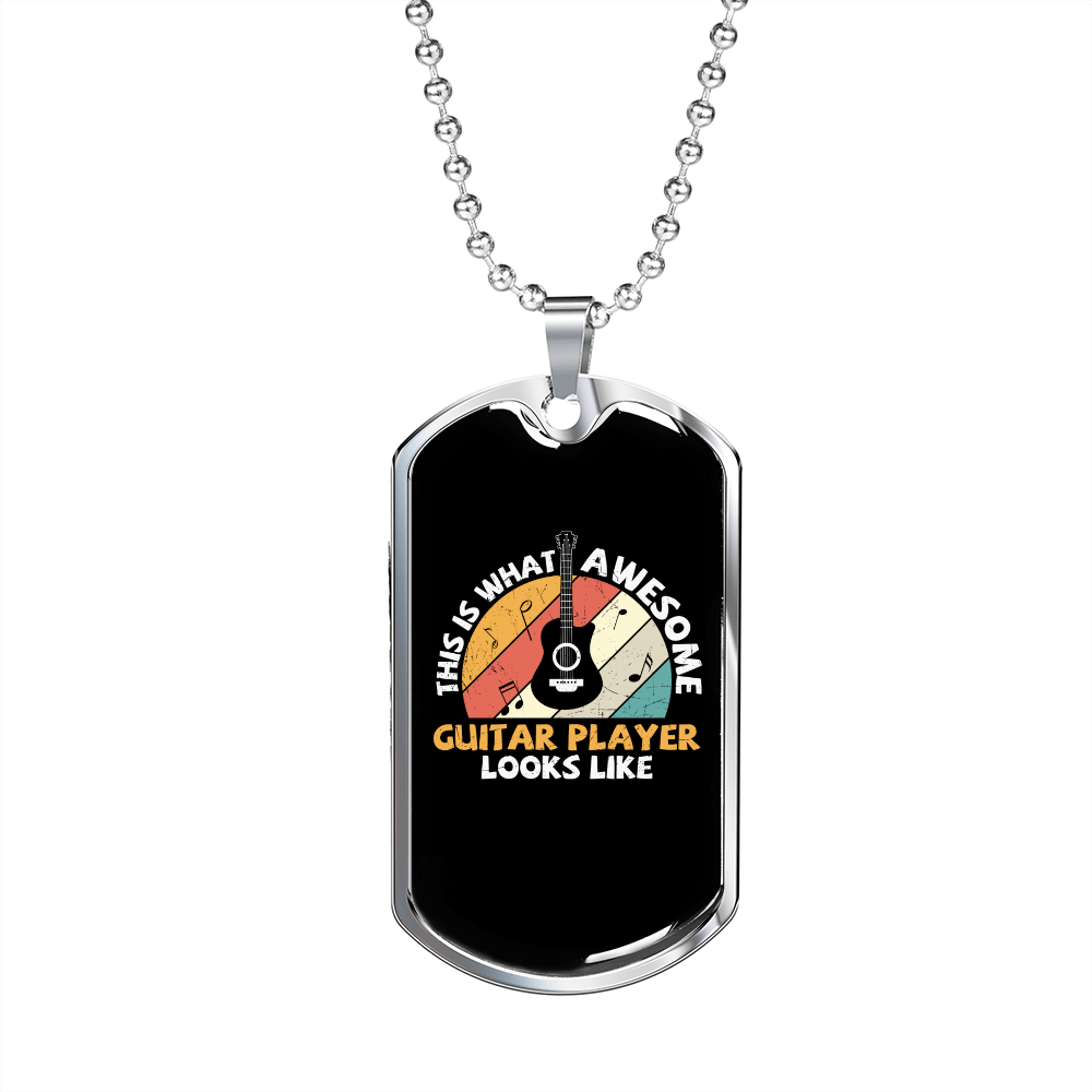 Musician Necklace Awesome Guitar Player Necklace Stainless Steel or 18k Gold Dog Tag 24" Chain-Express Your Love Gifts