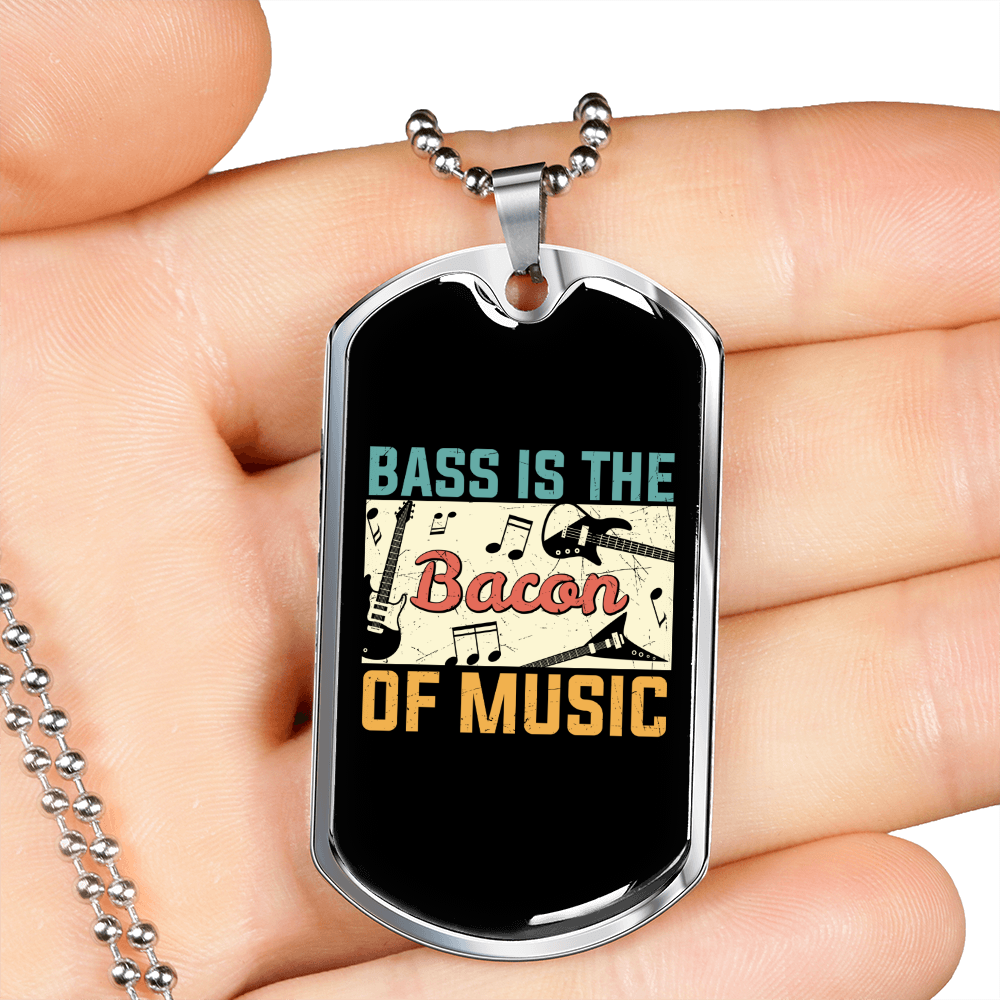 Musician Necklace Bass Bacon of Music Necklace Stainless Steel or 18k Gold Dog Tag 24" Chain-Express Your Love Gifts