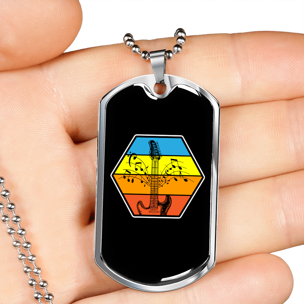 Musician Necklace Bass Guitar Necklace Stainless Steel or 18k Gold Dog Tag 24" Chain-Express Your Love Gifts