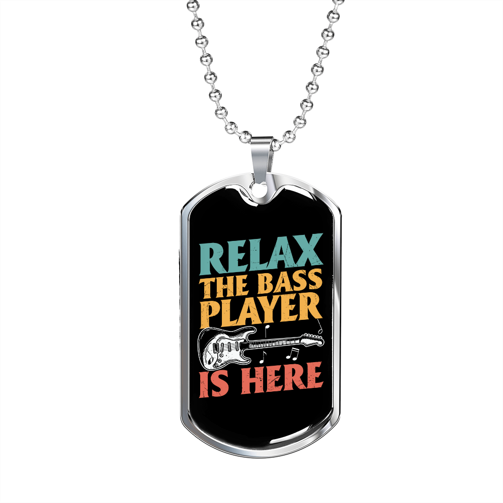Musician Necklace Bass Player is Here Necklace Stainless Steel or 18k Gold Dog Tag 24" Chain-Express Your Love Gifts