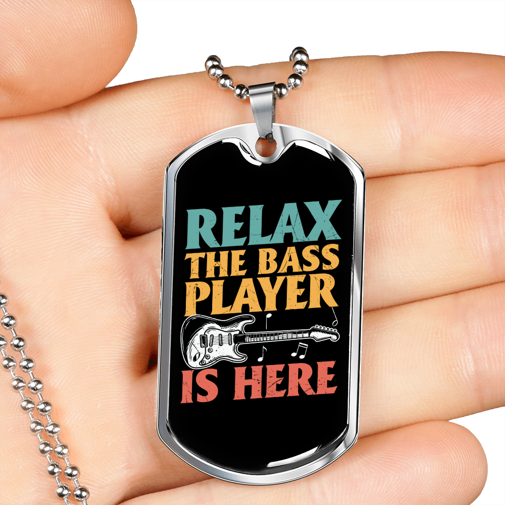 Musician Necklace Bass Player is Here Necklace Stainless Steel or 18k Gold Dog Tag 24" Chain-Express Your Love Gifts