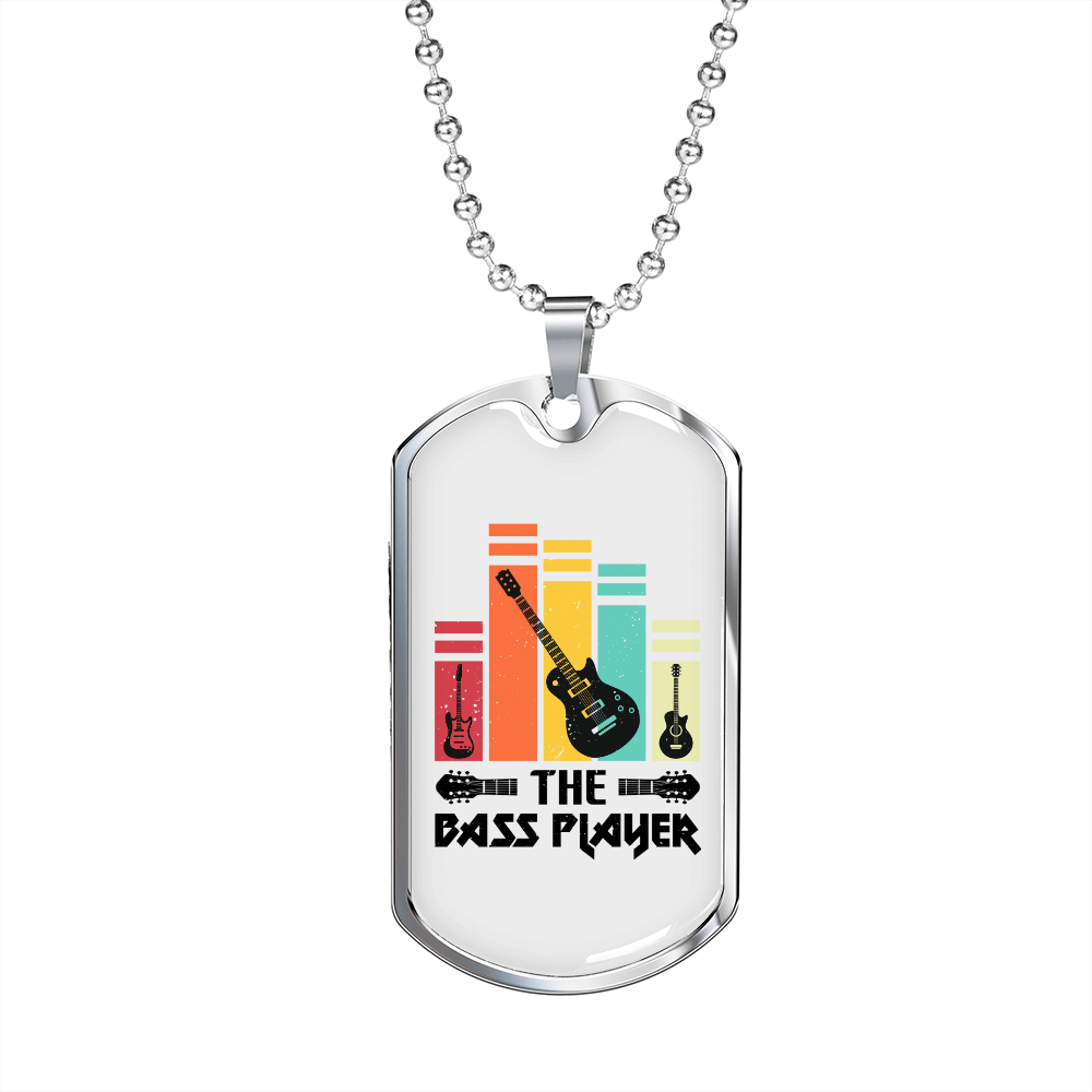 Musician Necklace Bass Player Music Necklace Stainless Steel or 18k Gold Dog Tag 24" Chain-Express Your Love Gifts