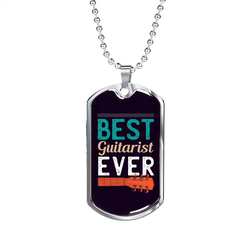 Musician Necklace Best Guitarist Ever Necklace Stainless Steel or 18k Gold Dog Tag 24" Chain-Express Your Love Gifts