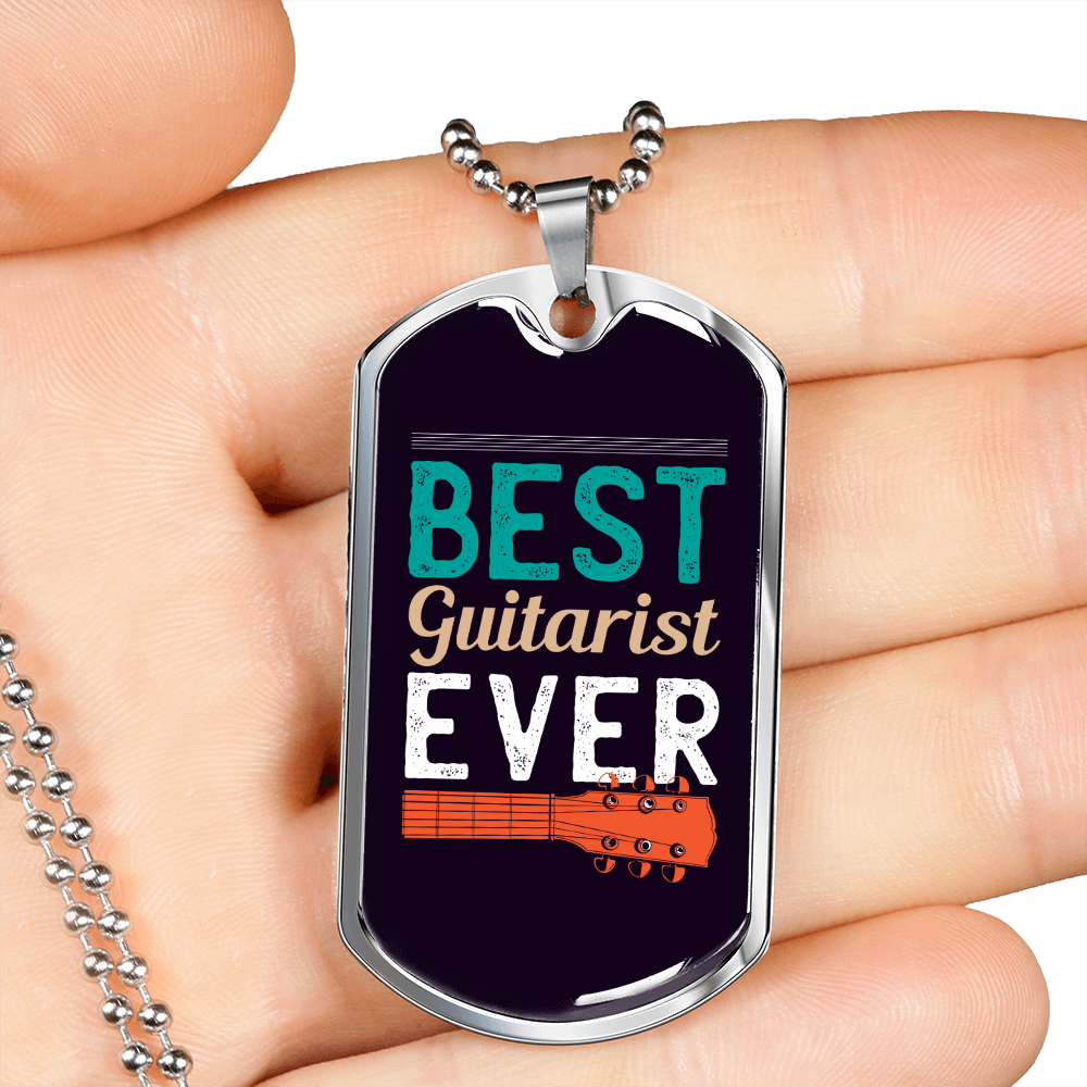 Musician Necklace Best Guitarist Ever Necklace Stainless Steel or 18k Gold Dog Tag 24" Chain-Express Your Love Gifts