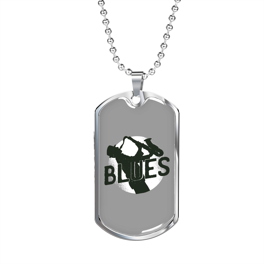 Musician Necklace Blues Saxophone Necklace Stainless Steel or 18k Gold Dog Tag 24" Chain-Express Your Love Gifts