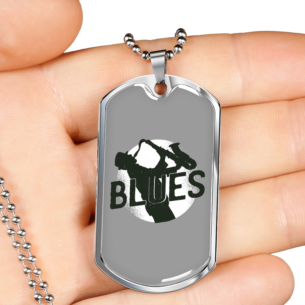 Musician Necklace Blues Saxophone Necklace Stainless Steel or 18k Gold Dog Tag 24" Chain-Express Your Love Gifts