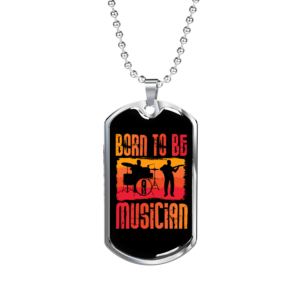 Musician Necklace Born to be Musician Orange Necklace Stainless Steel or 18k Gold Dog Tag 24" Chain-Express Your Love Gifts