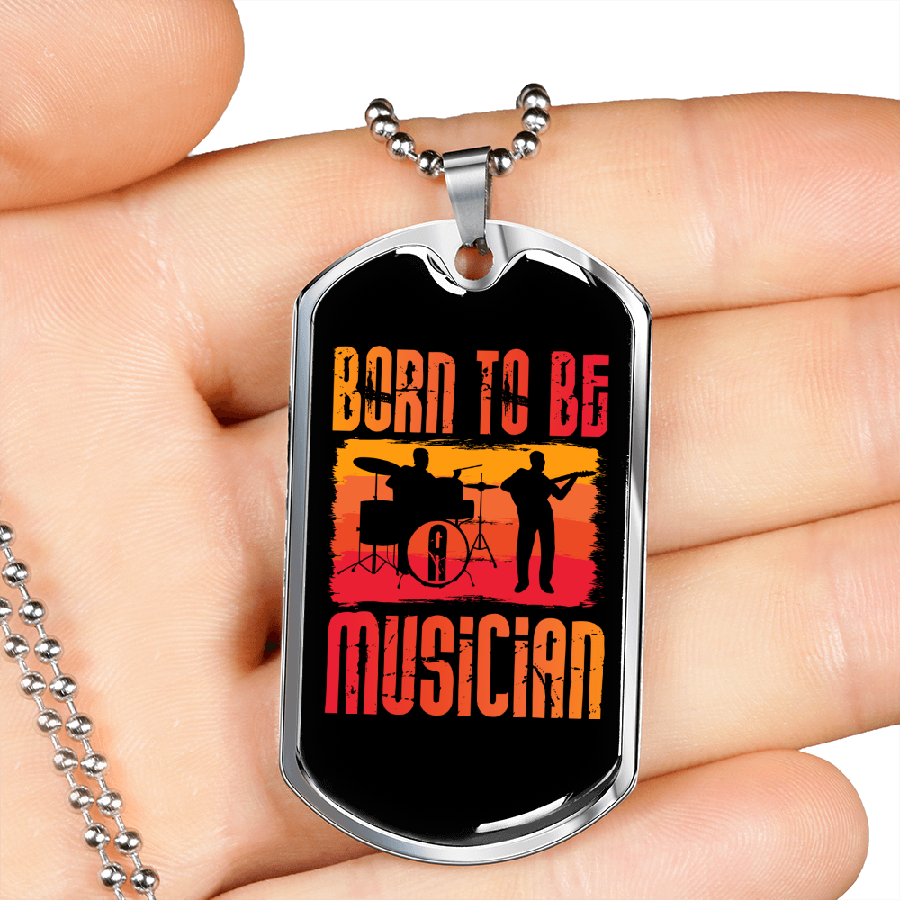 Musician Necklace Born to be Musician Orange Necklace Stainless Steel or 18k Gold Dog Tag 24" Chain-Express Your Love Gifts