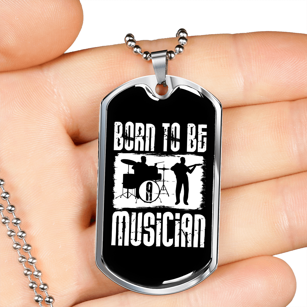 Musician Necklace Born to be Musician White Necklace Stainless Steel or 18k Gold Dog Tag 24" Chain-Express Your Love Gifts
