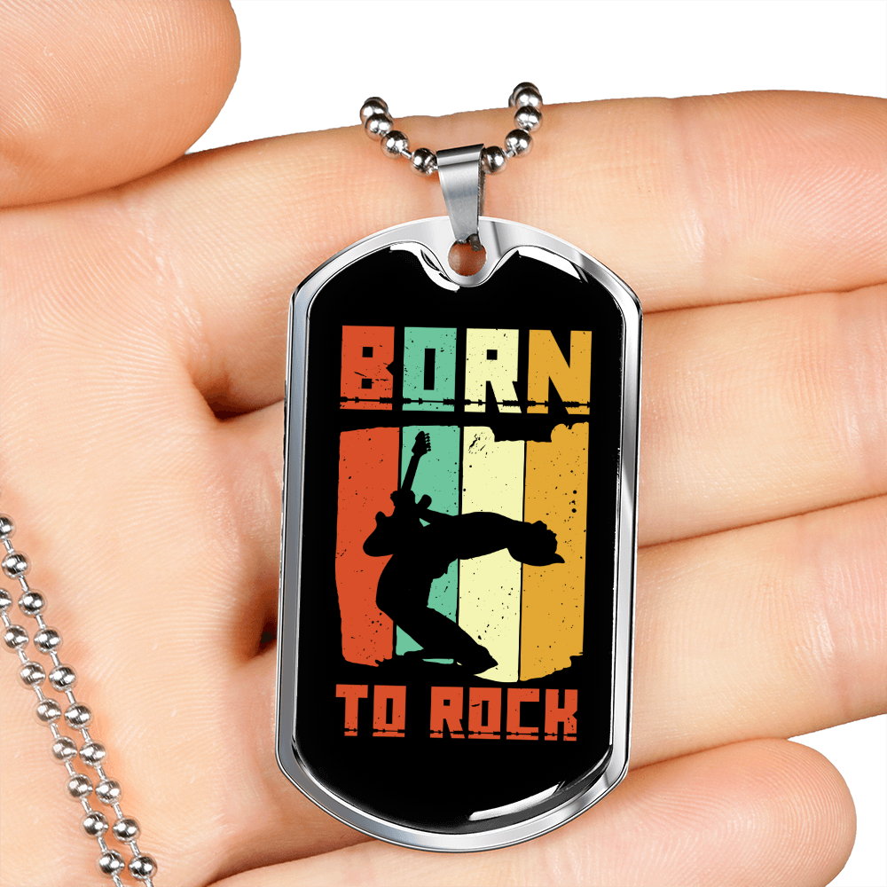 Musician Necklace Born to Rock Colors Necklace Stainless Steel or 18k Gold Dog Tag 24" Chain-Express Your Love Gifts