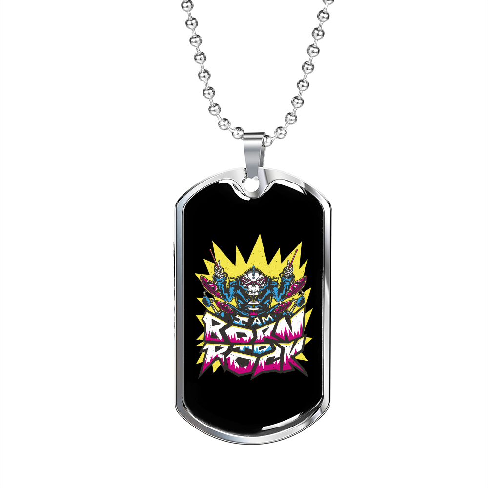 Musician Necklace Born to Rock Necklace Stainless Steel or 18k Gold Dog Tag 24" Chain-Express Your Love Gifts