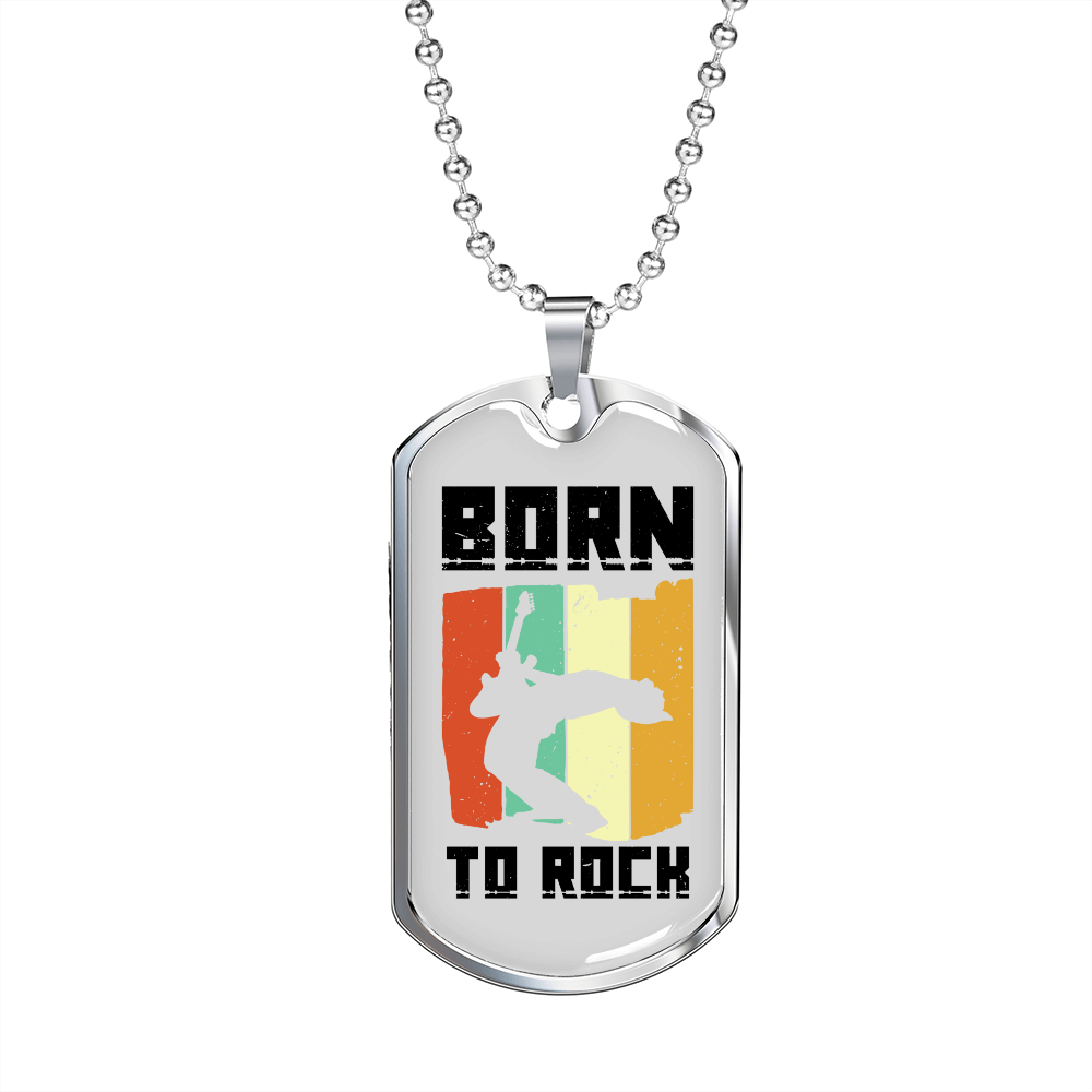 Musician Necklace Born to Rock TranspArent Necklace Stainless Steel or 18k Gold Dog Tag 24" Chain-Express Your Love Gifts
